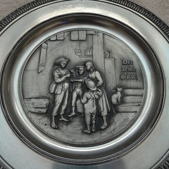 SKS Zinn 95% Pewter Plate The Poor Sparrow Der Arme Spatz German Vintage 8" - Picture 4 of 7